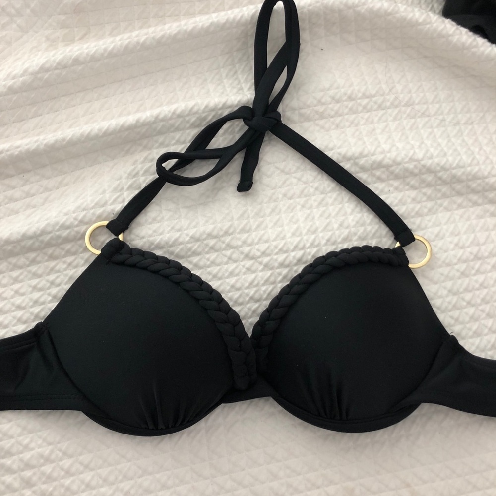BLACK BRAIDED PUSH UP BIKINI TOP